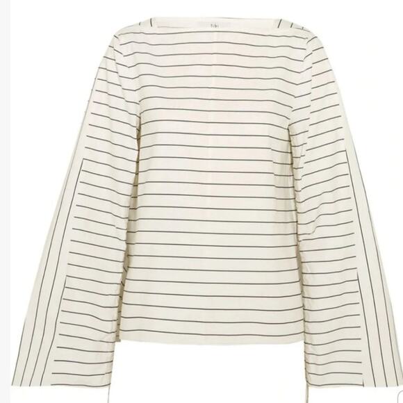 NWT Tibi Ivory and Black Striped Poplin Cotton Long Sleeve Blouse - Picture 1 of 9